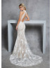 High Neck Ivory Lace Tulle Sexy Open Back Wedding Dress